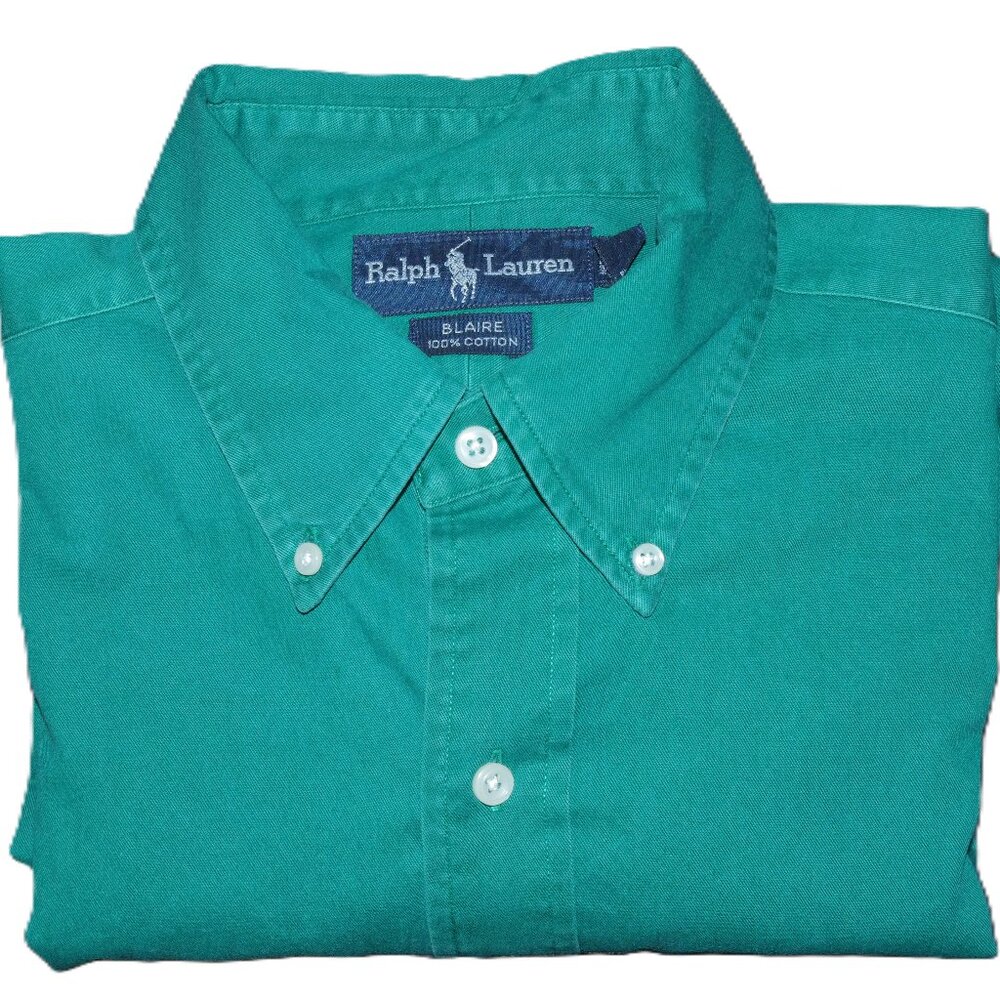 Ralph Lauren Button Down Shirt Mens M Teal Green Blaire Cotton Long Sleeve Pony